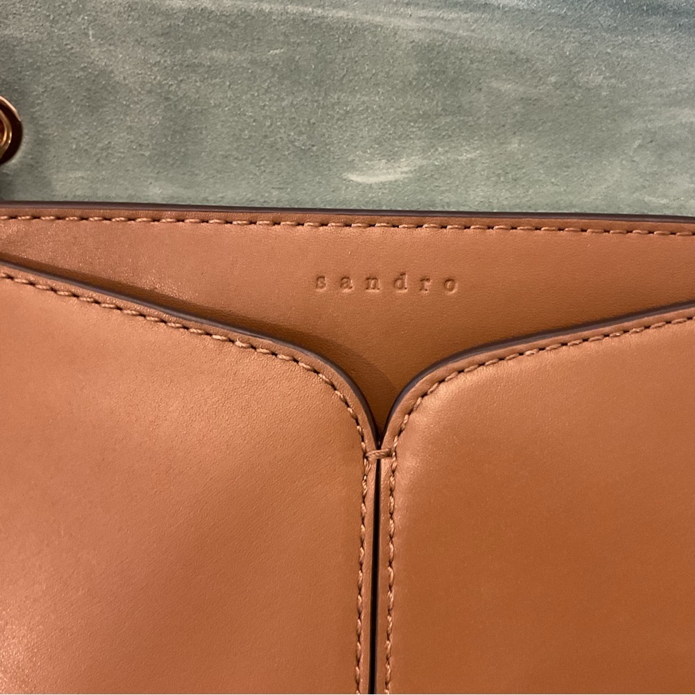 Sandro Paris Envelope Crossbody Bag Cognac Leather Gold Chain‎ – NWT - Picture 6 of 12